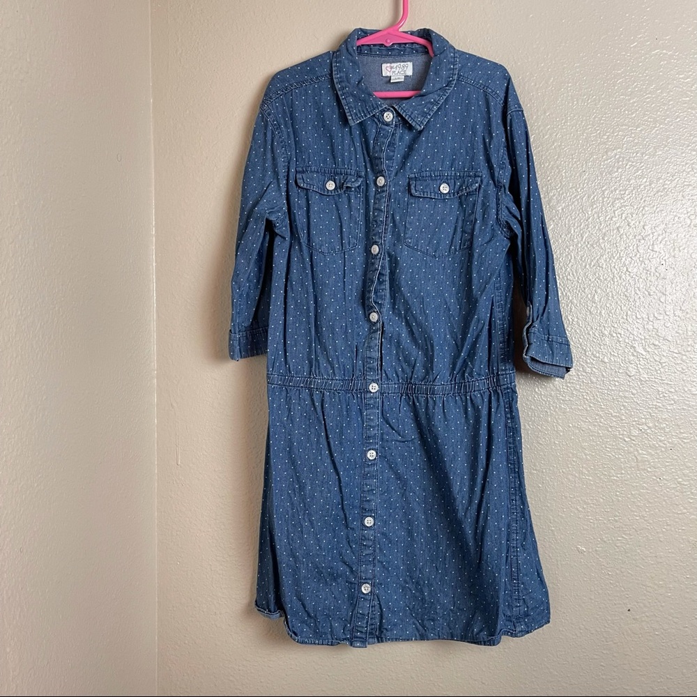 🧸6/&25 Children’s place polka dot denim shirt dress size 10/12